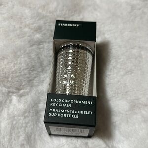 Starbucks 2023 Holiday Silver Metallic Grid Mini Keychain Ornament New